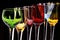 Colorful glassware collection isolated on a black background