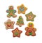 Colorful, glazed gingerbread cookies on white