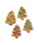 Colorful, glazed gingerbread trees on white