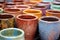 colorful glazes on pottery before firing