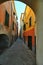 Colorful glimpse of ancient narrow streets Carrugi typical of Ligurian Riviera
