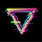 Colorful glitch triangle geometric shape, frame with neon glitch effect