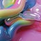 Colorful glossy plastic abstract 3D background, shiny rubber waves and bubbles, silicone parts