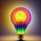 a colorful glowing idea bulb lamp, visualization of brainstorming, bright idea and creative thinking, generative ai