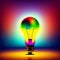 a colorful glowing idea bulb lamp, visualization of brainstorming, bright idea and creative thinking, generative ai