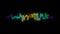 Colorful glowing neon waveform pulsing amplitude light on isolated black background. Rainbow audio and sound wave. Digital radio