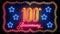 Colorful Glowing Shine 100th Anniversary Text With Stars Neon Light Flickering Inside Rotating Dots And Art Line Border Frame