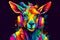 Colorful goat with headphones on and microphone in his earphones. Generative AI