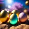 Colorful And Golden Easter Egg Hunt On The Sand - AI Generated Illustration