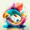 Colorful goldfish floating in water. 3d render illustration. generative AI