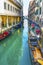 Colorful Gondolas Small Canal Venice Italy