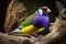 Colorful Gouldian Finch Full Body In Forest. Colorful and Vibrant Animal.