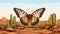 Colorful Gradient Butterfly Illustration In Desert Landscape