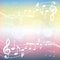 Colorful gradient music background illustration. Curved stave with music notes background