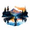 Colorful Gradient Nature Painter Logo With Hiker In Mountains