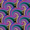 Colorful gradient spiral circles, fractals, swirls, waves, 3d buttons seamless pattern. Ornamental swirl mandalas modern vector