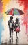 Colorful Graffiti Painting: Two People Holding Hands Under An Umbrella