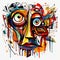Colorful Graffiti-style Abstract Face Illustration With Intense Emotional Atmosphere