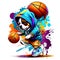 Colorful graffiti style chibi, hooded dog background