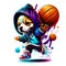 Colorful graffiti style chibi, hooded dog background