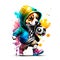 Colorful graffiti style chibi, hooded dog background