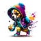 Colorful graffiti style chibi, hooded dog background