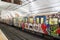 Colorful graffiti on a tube train