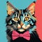 Colorful Graphic Design: Norwegian Forest Cat With Bowtie In Andy Warhol Style