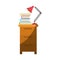 Colorful graphic of filing cabinet with lamp and books without contour and half shadow