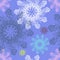 Colorful graphic rose snowflake on a light blue background. Floral seamless pattern.