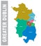 Colorful Greater Dublin Area administrative and political map