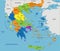 Colorful Greece political map with clearly labeled, separated layers.