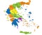 Colorful Greece political map with clearly labeled, separated layers.