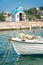 Colorful greek orthodox chapel by the sea near Chania in Crete Greece