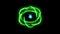 Colorful green blue fiery atom sphere circle magic shiny rotation loop around the core on a black background