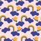 Colorful groovy clouds,rainbow and birds , in a seamless pattern design