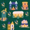 Colorful groovy houses, vector illustration