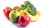 Colorful Group of Fresh Foods Broccoli Banana Apples Kiwi Tomato