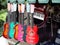 Colorful guitars in musical instruments shop