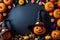 Colorful Halloween Stock Photo, Chalkboard Festivity, AI Generated