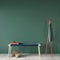 Colorful hallway interior with wooden bench and red coat hanger