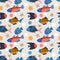 Colorful hand draw fish seamless pattern