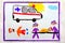 Colorful hand drawing: ambulance and paramedics.