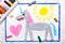 Colorful hand drawing: cute gray unicorn