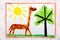 Colorful hand drawing: giraffe with long neck