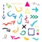 Colorful hand drawn curvy direction arrows icons design element set
