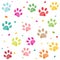 Colorful hand drawn doodle paw print with hearts vector