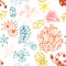 Colorful hand drawn fantasy seamless pattern with different original shapes