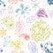 Colorful hand drawn fantasy seamless pattern with different original shapes