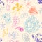 Colorful hand drawn fantasy seamless pattern with different original shapes